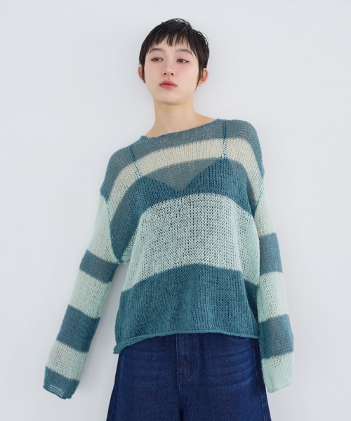 MIX BORDER LOOSE KNIT ベージュ MIX BORDER LOOSE KNIT ベージュ トップス