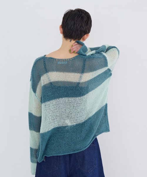 【00s】 PPFM 2tone border knit 希少カラー MOHAIR BORDER KNIT / GREY × YELLOW × PURPLE / モヘアボーダー