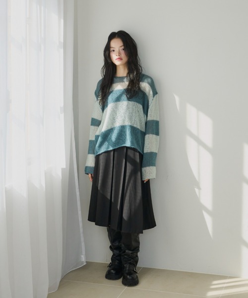MIX BORDER LOOSE KNIT ベージュ MIX BORDER LOOSE KNIT ベージュ