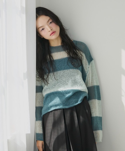 haek（ハク）の「border loose knit/ボーダールーズニット（ニット/セーター・レディース・ネイビー/グリーン・FREE）」の5枚目の写真