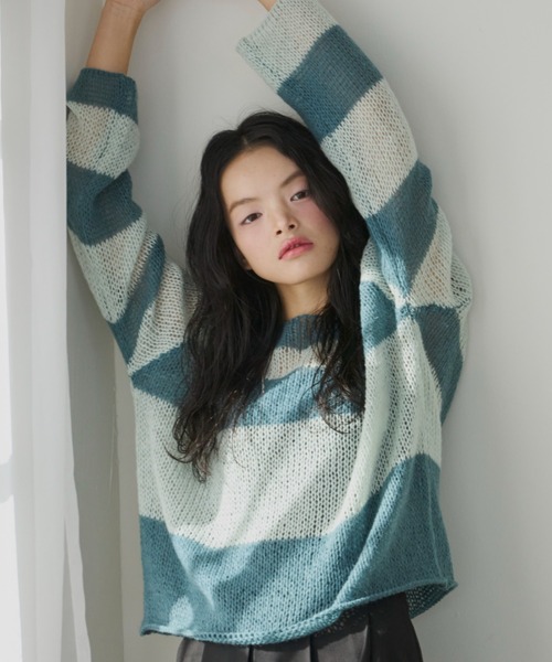 haek（ハク）の「border loose knit/ボーダールーズニット（ニット/セーター・レディース・ネイビー/グリーン・FREE）」の8枚目の写真