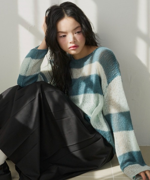 haek（ハク）の「border loose knit/ボーダールーズニット（ニット/セーター・レディース・ネイビー/グリーン・FREE）」の10枚目の写真
