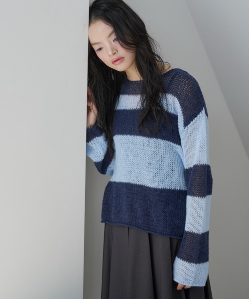 MIX BORDER LOOSE KNIT ベージュ MIX BORDER LOOSE KNIT ベージュ