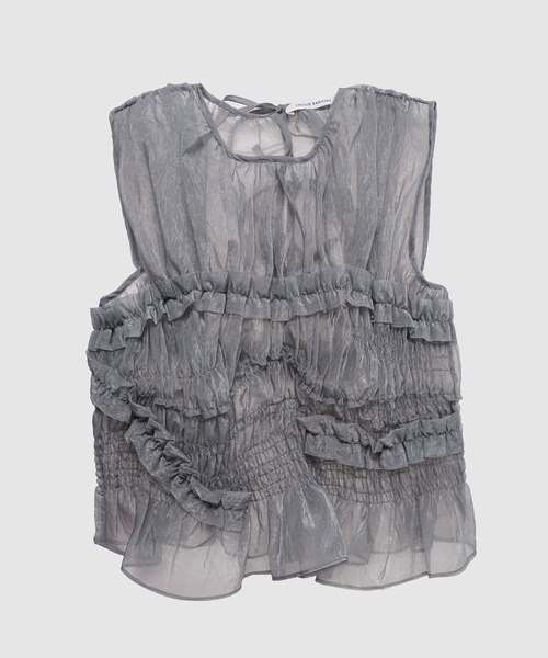 CECILIE BAHNSEN(セシリー バンセン)の「SMOCK SLEEVELESS TOP W/ RUFFLE DETAILS(シャツ/ブラウス・レディース・グレー・6/8)」の1枚目の写真