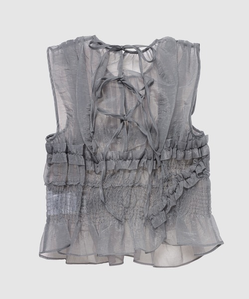 CECILIE BAHNSEN(セシリー バンセン)の「SMOCK SLEEVELESS TOP W/ RUFFLE DETAILS(シャツ/ブラウス・レディース・グレー・6/8)」の6枚目の写真