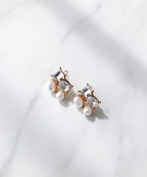 パールモチーフ&ビジュースクエアピアス