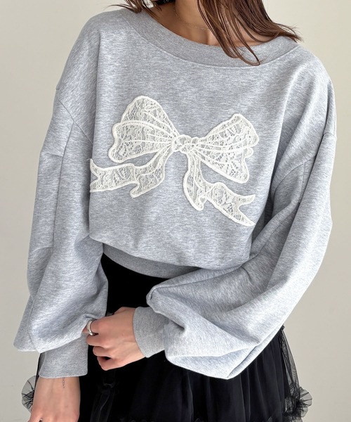 Heather（ヘザー）の「リボン刺繍裏毛スウェット　324835（スウェット・レディース・ネイビー/グレー/オートミール・FREE）」の2枚目の写真