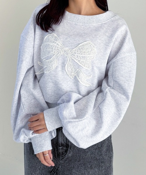 Heather（ヘザー）の「リボン刺繍裏毛スウェット　324835（スウェット・レディース・ネイビー/グレー/オートミール・FREE）」の16枚目の写真