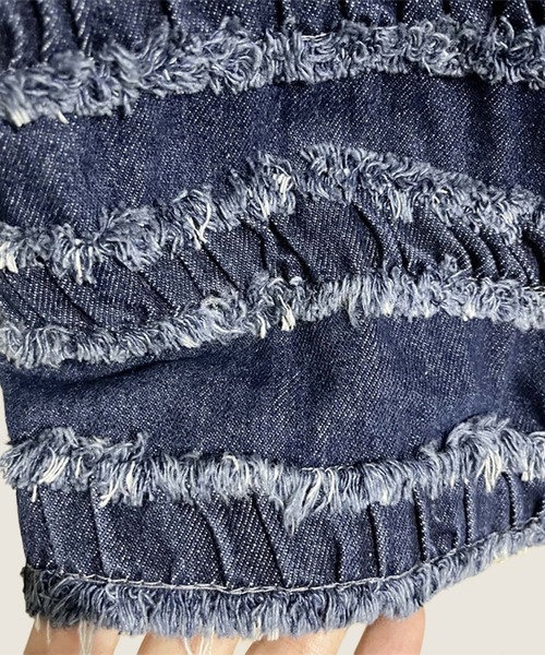 aimoha(アイモハ)の「裾フリル刺繍デニムワイドパンツ(デニムパンツ・レディース・ネイビー/ブルー・FREE)」の8枚目の写真