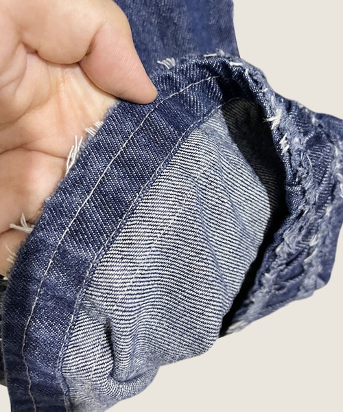 aimoha(アイモハ)の「裾フリル刺繍デニムワイドパンツ(デニムパンツ・レディース・ネイビー/ブルー・FREE)」の9枚目の写真