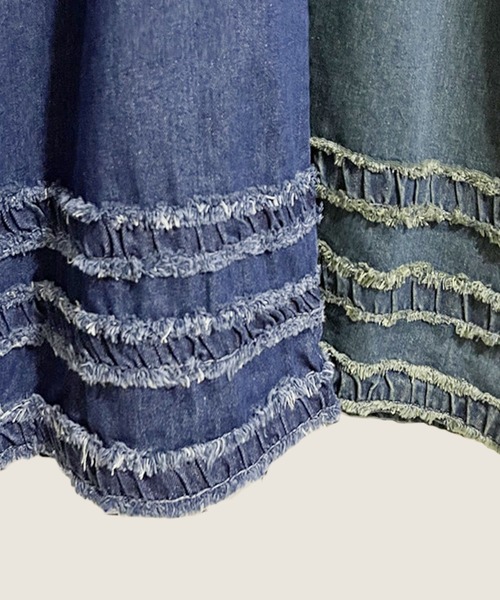 aimoha(アイモハ)の「裾フリル刺繍デニムワイドパンツ(デニムパンツ・レディース・ネイビー/ブルー・FREE)」の14枚目の写真