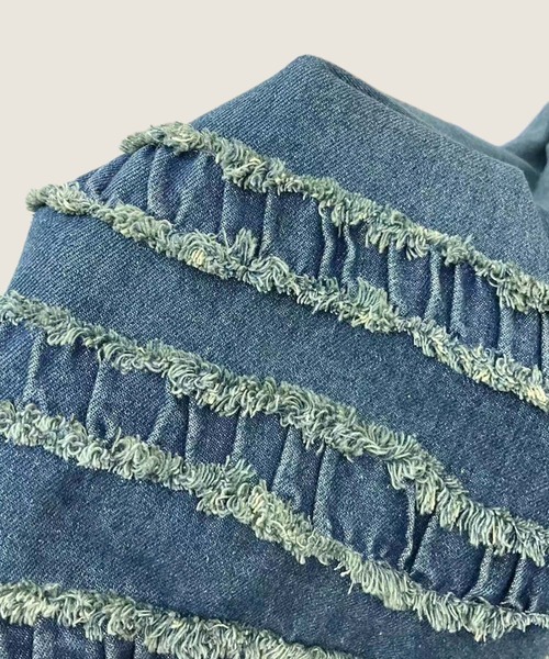 aimoha(アイモハ)の「裾フリル刺繍デニムワイドパンツ(デニムパンツ・レディース・ネイビー/ブルー・FREE)」の15枚目の写真