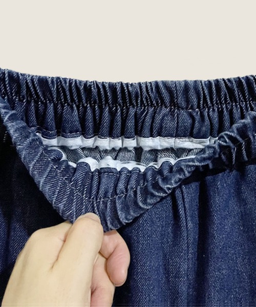 aimoha(アイモハ)の「裾フリル刺繍デニムワイドパンツ(デニムパンツ・レディース・ネイビー/ブルー・FREE)」の16枚目の写真
