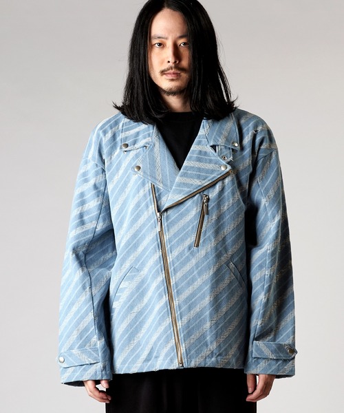 NO ID.（ノーアイディ）の「【NO ID.】JQ Denim Big Riders Jacket / JQ デニム ビッグ ライダース ジャケット（ライダースジャケット・メンズ・ブルー系その他4/インディゴブルー/ライトブルー・ONE SIZE）」の12枚目の写真