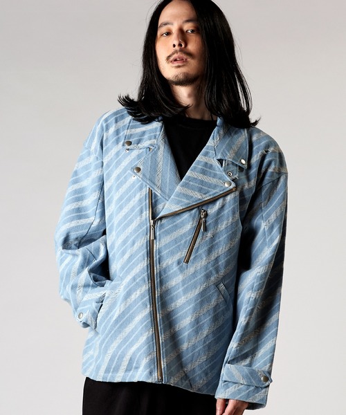 NO ID.（ノーアイディ）の「【NO ID.】JQ Denim Big Riders Jacket / JQ デニム ビッグ ライダース ジャケット（ライダースジャケット・メンズ・ブルー系その他4/インディゴブルー/ライトブルー・ONE SIZE）」の13枚目の写真
