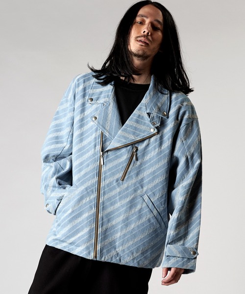 NO ID.（ノーアイディ）の「【NO ID.】JQ Denim Big Riders Jacket / JQ デニム ビッグ ライダース ジャケット（ライダースジャケット・メンズ・ブルー系その他4/インディゴブルー/ライトブルー・ONE SIZE）」の14枚目の写真