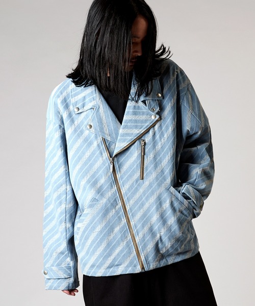NO ID.（ノーアイディ）の「【NO ID.】JQ Denim Big Riders Jacket / JQ デニム ビッグ ライダース ジャケット（ライダースジャケット・メンズ・ブルー系その他4/インディゴブルー/ライトブルー・ONE SIZE）」の15枚目の写真