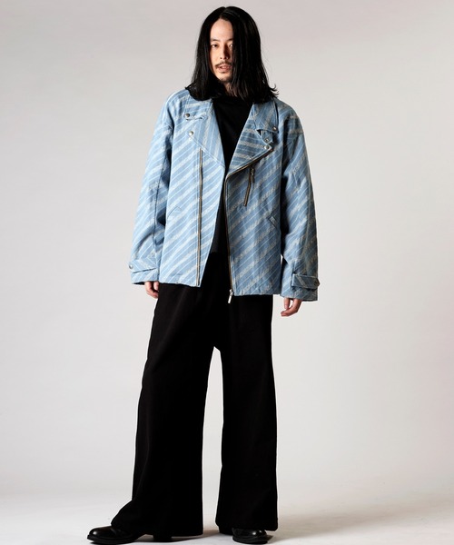 NO ID.（ノーアイディ）の「【NO ID.】JQ Denim Big Riders Jacket / JQ デニム ビッグ ライダース ジャケット（ライダースジャケット・メンズ・ブルー系その他4/インディゴブルー/ライトブルー・ONE SIZE）」の5枚目の写真