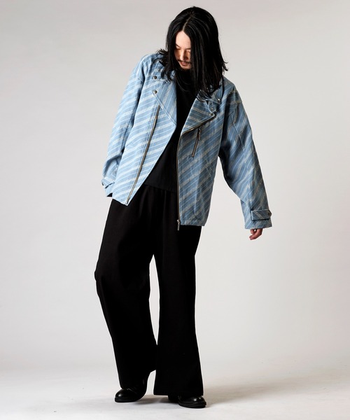 NO ID.（ノーアイディ）の「【NO ID.】JQ Denim Big Riders Jacket / JQ デニム ビッグ ライダース ジャケット（ライダースジャケット・メンズ・ブルー系その他4/インディゴブルー/ライトブルー・ONE SIZE）」の6枚目の写真