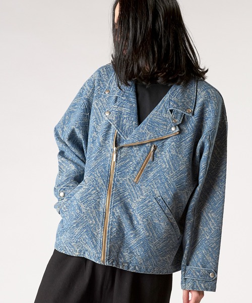 NO ID.（ノーアイディ）の「【NO ID.】JQ Denim Big Riders Jacket / JQ デニム ビッグ ライダース ジャケット（ライダースジャケット・メンズ・ブルー系その他4/インディゴブルー/ライトブルー・ONE SIZE）」の9枚目の写真