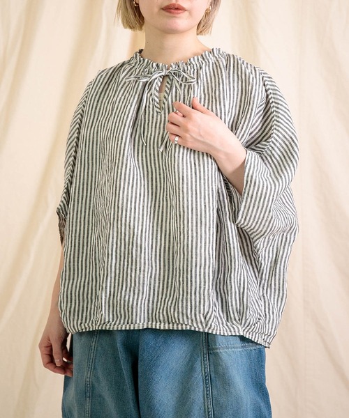 ブロカント Brocante 36-301L リネンキャンバス リュバンブラウス シャツ 半袖 DMG ドミンゴ シャツ ブラウス 10％offクーポン配布中 Brocante ブロカント 36-301L リネンキャンバス リュバン
