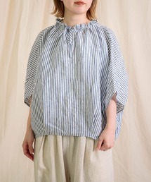 Brocante / ブロカント] インドプリント(チェック) フロンセシャツ