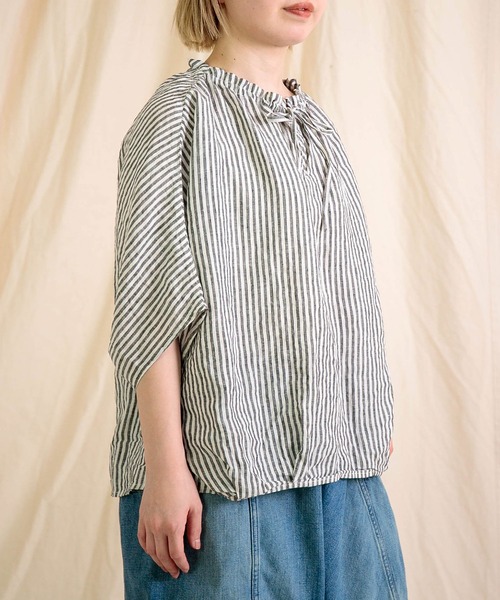Brocante（ブロカント）の「[Brocante / ブロカント] リネンロンスト リュバンブラウス（シャツ/ブラウス・レディース・ブルー系その他/ブラック系その他・2）」の3枚目の写真