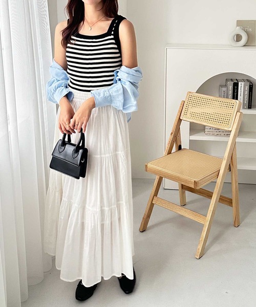 GeeRA（ジーラ）の「夏にぴったり。2WAY配色ニットタンクトップ（タンクトップ・レディース・ベージュ/ホワイト×ブラック/ブラック/アイボリー・LARGE/X-LARGE/MEDIUM）」の15枚目の写真