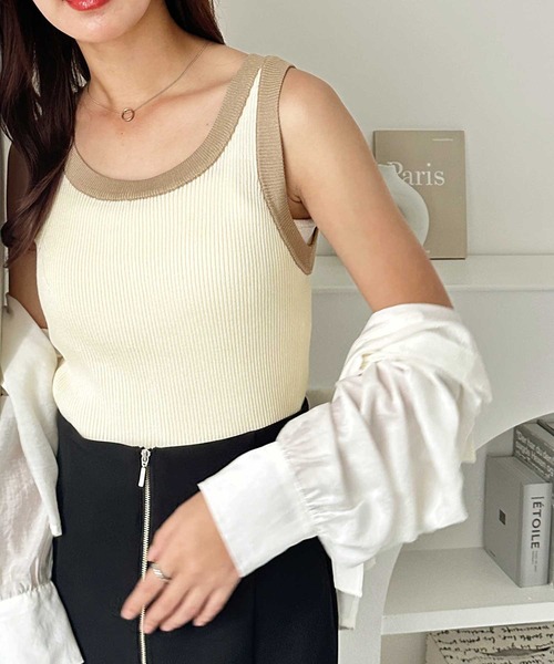 GeeRA（ジーラ）の「夏にぴったり。2WAY配色ニットタンクトップ（タンクトップ・レディース・ベージュ/ホワイト×ブラック/ブラック/アイボリー・LARGE/X-LARGE/MEDIUM）」の11枚目の写真