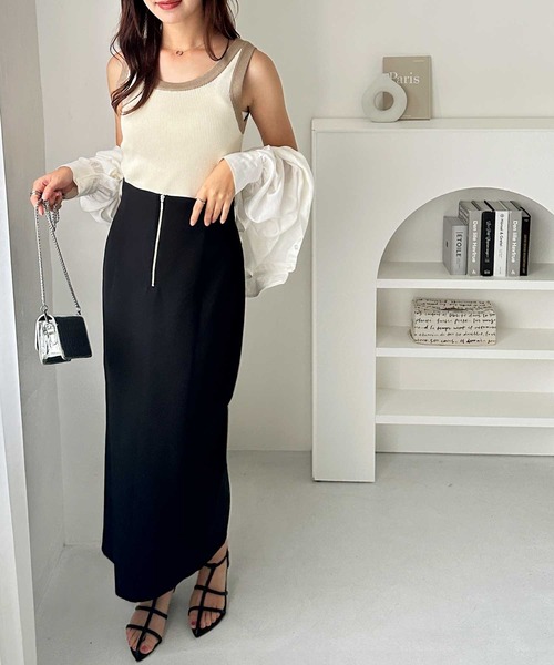 GeeRA（ジーラ）の「夏にぴったり。2WAY配色ニットタンクトップ（タンクトップ・レディース・ベージュ/ホワイト×ブラック/ブラック/アイボリー・LARGE/X-LARGE/MEDIUM）」の13枚目の写真