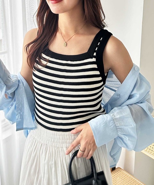 GeeRA（ジーラ）の「夏にぴったり。2WAY配色ニットタンクトップ（タンクトップ・レディース・ベージュ/ホワイト×ブラック/ブラック/アイボリー・LARGE/X-LARGE/MEDIUM）」の14枚目の写真