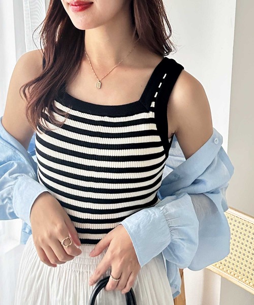 GeeRA（ジーラ）の「夏にぴったり。2WAY配色ニットタンクトップ（タンクトップ・レディース・ベージュ/ホワイト×ブラック/ブラック/アイボリー・LARGE/X-LARGE/MEDIUM）」の7枚目の写真