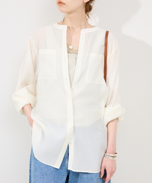 SLOBE IENA シアーシャツ SLOBE IENA｜シアーチェック開襟ブラウス | Rakuten Fashion