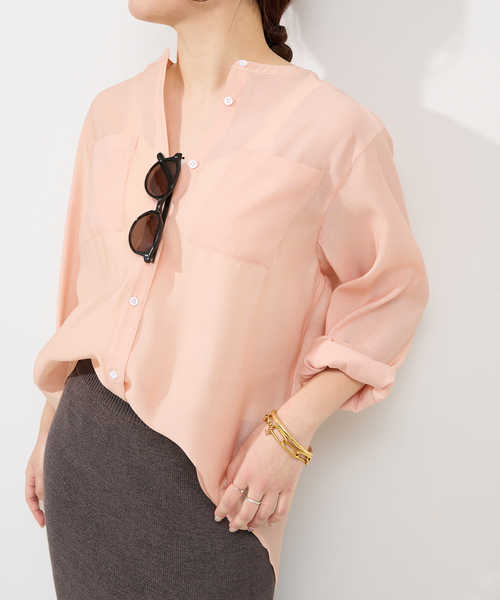 SLOBE IENA（スローブイエナ）の「シアーノーカラーシャツ（シャツ/ブラウス・レディース・オレンジ/グリーン/ホワイト・FREE）」の3枚目の写真