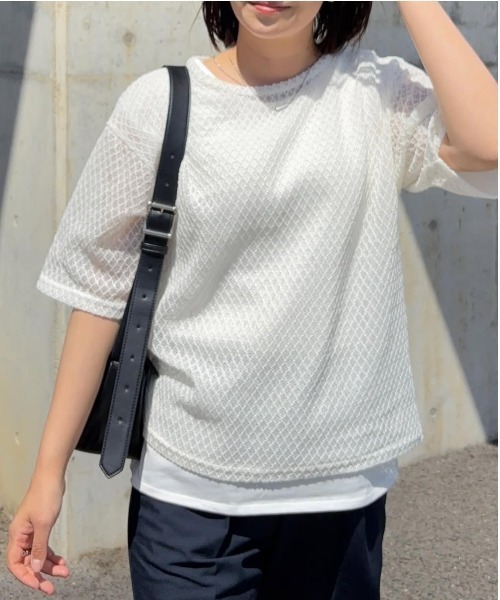 ikka(イッカ)の「【雑誌InRed6月号掲載】レースアンサンブルプルオーバー【2点セット/親子コーデ】(Tシャツ/カットソー・レディース・オフホワイト/ブルー/ブラック/ダークベージュ・M/L/S)」の13枚目の写真