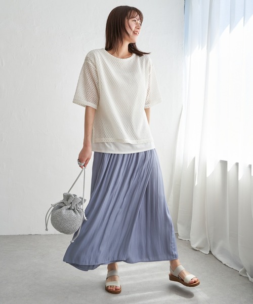 ikka(イッカ)の「【雑誌InRed6月号掲載】レースアンサンブルプルオーバー【2点セット/親子コーデ】(Tシャツ/カットソー・レディース・オフホワイト/ブルー/ブラック/ダークベージュ・M/L/S)」の8枚目の写真
