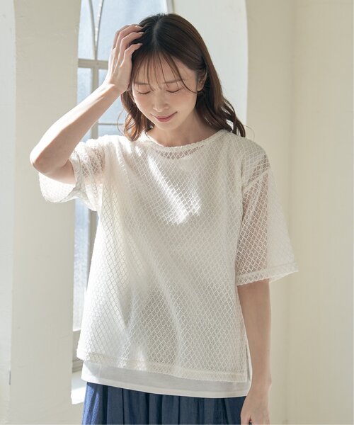 ikka(イッカ)の「【雑誌InRed6月号掲載】レースアンサンブルプルオーバー【2点セット/親子コーデ】(Tシャツ/カットソー・レディース・オフホワイト/ブルー/ブラック/ダークベージュ・M/L/S)」の10枚目の写真