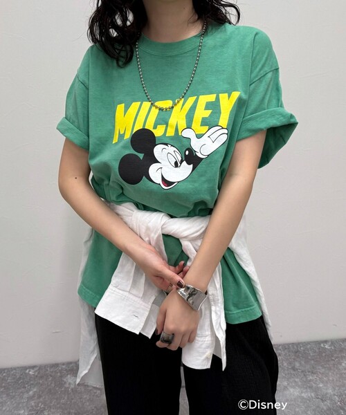 fredy emue(フレディエミュ)の「【GOOD ROCK SPEED/グッドロックスピード】Disney Mickey 半袖Tシャツ(Tシャツ/カットソー・レディース・グリーン/ライトグレー・38)」の1枚目の写真
