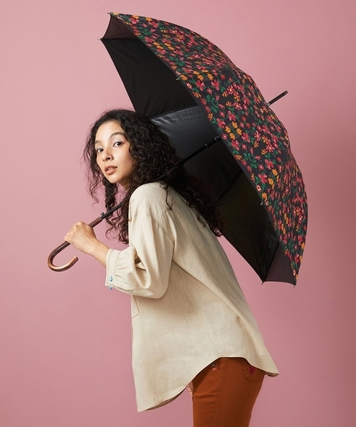 Jocomomola(ホコモモラ)の「【晴雨兼用・UVカット】フラワーモチーフプリント長傘(長傘・レディース・ブラック・40)」の1枚目の写真