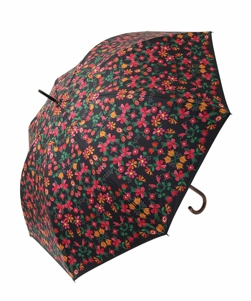 Jocomomola(ホコモモラ)の「【晴雨兼用・UVカット】フラワーモチーフプリント長傘(長傘・レディース・ブラック・40)」の2枚目の写真