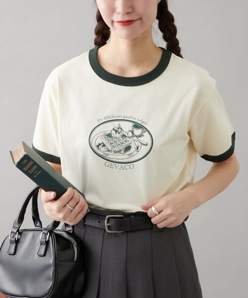 GEVACO（ゲバコ）の「【GEVACO】グラフィック半袖ワッフルリンガーTEE（Tシャツ/カットソー・レディース・アイボリー/サックスブルー/ネイビー・ONE SIZE）」の4枚目の写真