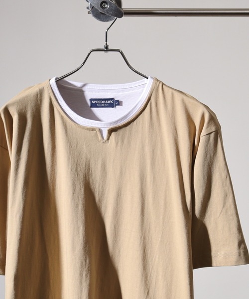 FUNALIVE(ファンアライブ)の「Fake layered short sleeve T-shirt / フェイクレイヤード半袖Tシャツ unisex(Tシャツ/カットソー・メンズ・ベージュ/ホワイト/ブラック/ネイビー・LL/M/L)」の3枚目の写真
