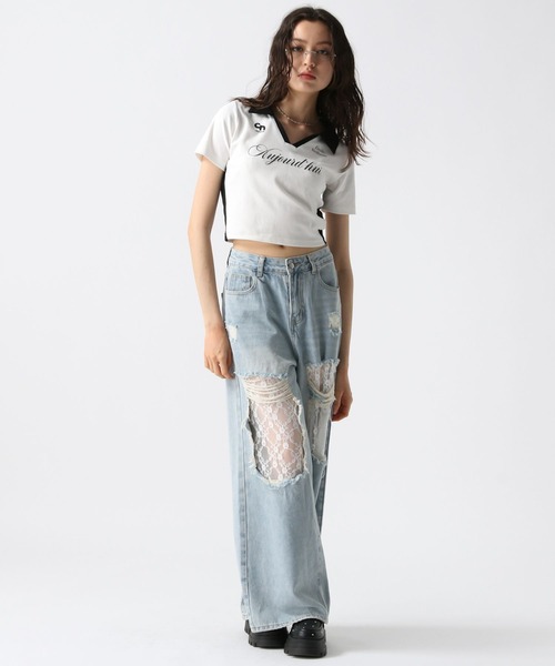 FOREVER 21（フォーエバー トゥエンティーワン）の「【2025SS】ダメージレースデニムパンツ（デニムパンツ・レディース・ブルー/ライトブルー/ブルー系その他・SMALL/MEDIUM/LARGE）」の10枚目の写真