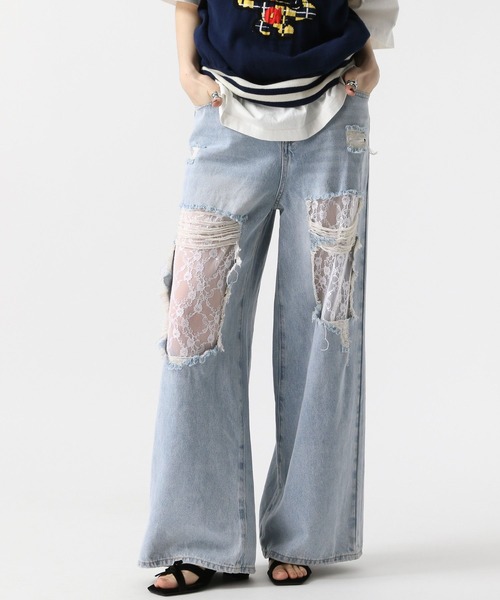 FOREVER 21（フォーエバー トゥエンティーワン）の「【2025SS】ダメージレースデニムパンツ（デニムパンツ・レディース・ブルー/ライトブルー/ブルー系その他・SMALL/MEDIUM/LARGE）」の14枚目の写真