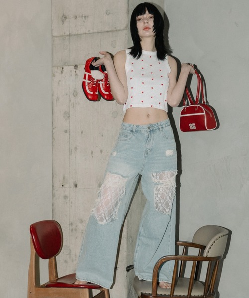 FOREVER 21（フォーエバー トゥエンティーワン）の「【2025SS】ダメージレースデニムパンツ（デニムパンツ・レディース・ブルー/ライトブルー/ブルー系その他・SMALL/MEDIUM/LARGE）」の7枚目の写真