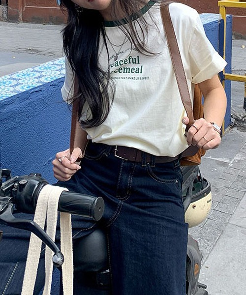 MAISON DE THERESE（メゾン ド テレーズ）の「カラーコントラスト襟プリントTシャツ（Tシャツ/カットソー・レディース・アイボリー/ホワイト/グレー/ネイビー・FREE）」の3枚目の写真