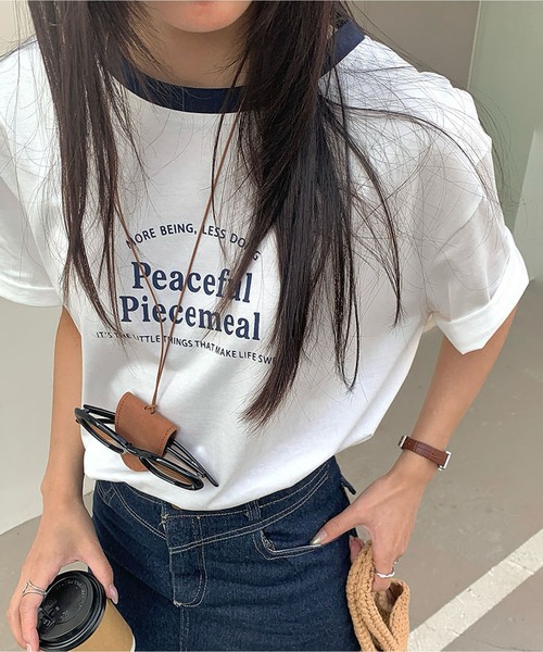 MAISON DE THERESE（メゾン ド テレーズ）の「カラーコントラスト襟プリントTシャツ（Tシャツ/カットソー・レディース・アイボリー/ホワイト/グレー/ネイビー・FREE）」の15枚目の写真