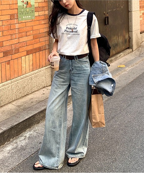 MAISON DE THERESE（メゾン ド テレーズ）の「カラーコントラスト襟プリントTシャツ（Tシャツ/カットソー・レディース・アイボリー/ホワイト/グレー/ネイビー・FREE）」の21枚目の写真