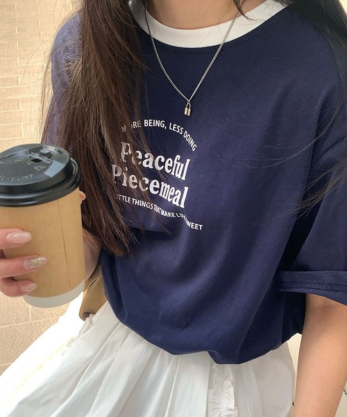 MAISON DE THERESE（メゾン ド テレーズ）の「カラーコントラスト襟プリントTシャツ（Tシャツ/カットソー・レディース・アイボリー/ホワイト/グレー/ネイビー・FREE）」の7枚目の写真