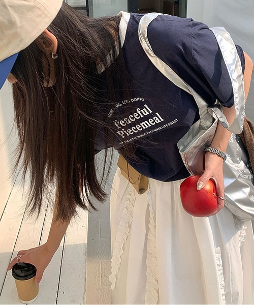 MAISON DE THERESE（メゾン ド テレーズ）の「カラーコントラスト襟プリントTシャツ（Tシャツ/カットソー・レディース・アイボリー/ホワイト/グレー/ネイビー・FREE）」の8枚目の写真
